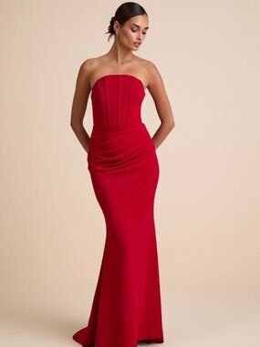 Lulus Laney Red Strapless Corset Maxi Dress - Size XXS